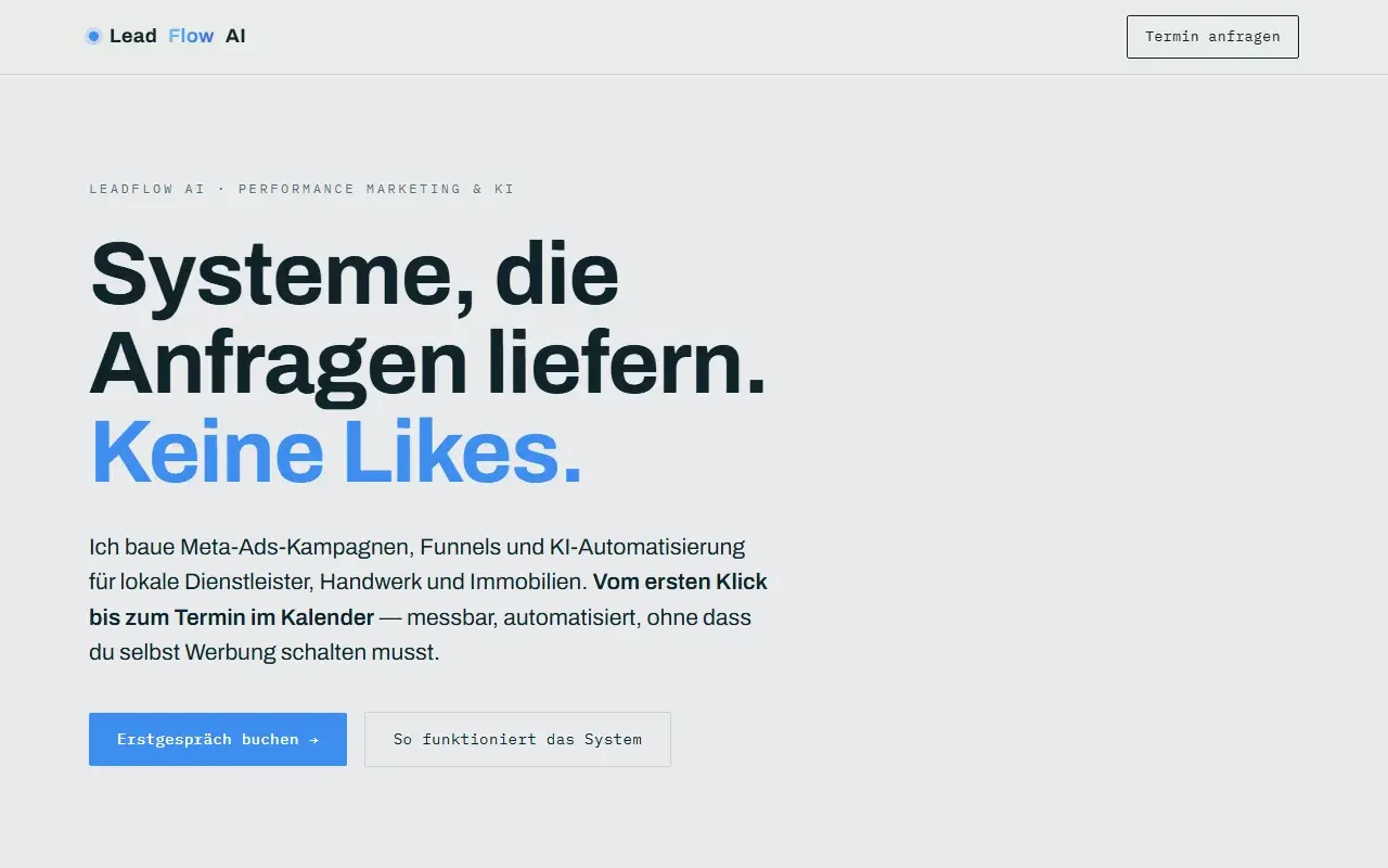 Startseite der Website LeadFlow AI (Deutsch)
