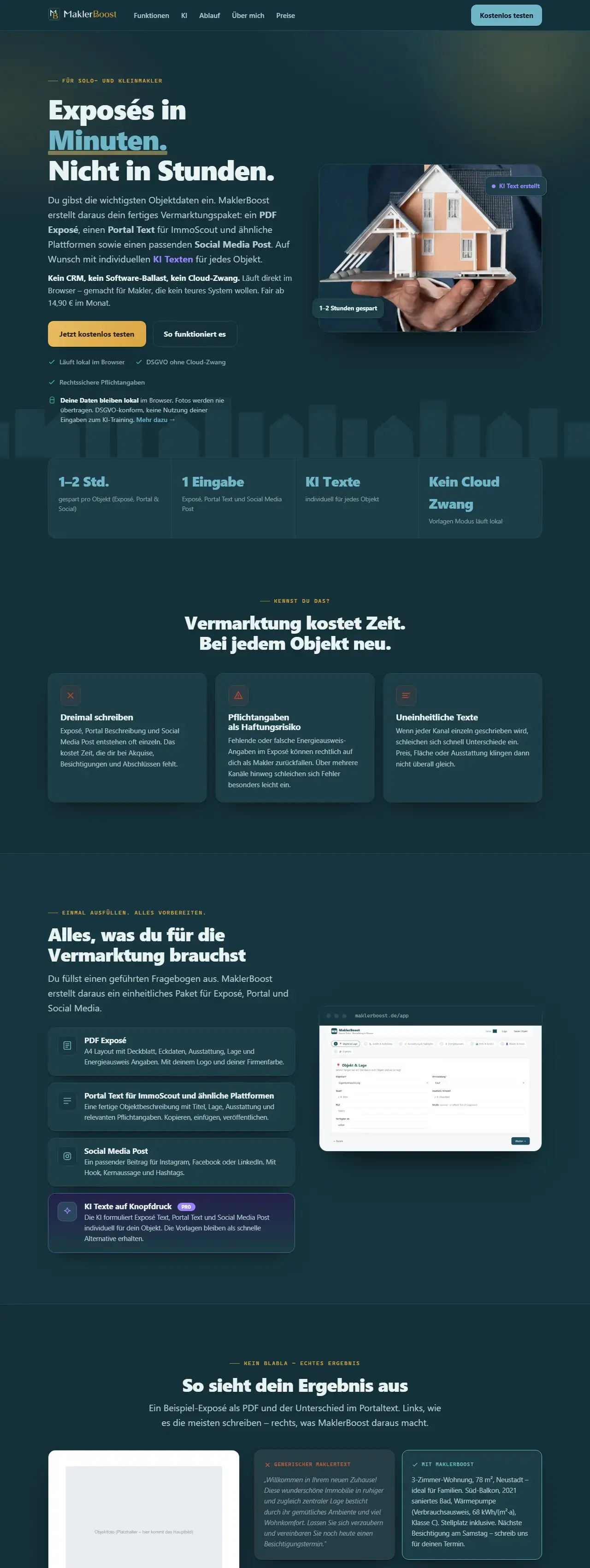 Website MaklerBoost in der Desktop-Ansicht